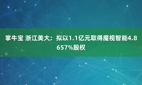 掌牛宝 浙江美大：拟以1.1亿元取得魔视智能4.8657%股权